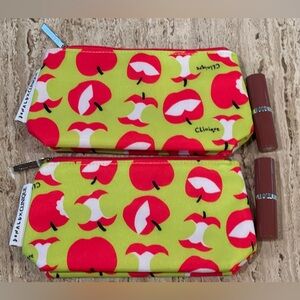 Clinique Gift Bundle of 2 Donald X Apples Makeup Bag w/Tenderheart Lipsticks NEW
